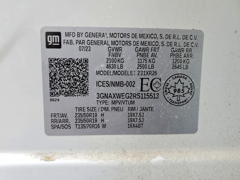 Aukcja sprzedaży 2024 Chevrolet Equinox, vin: 3GNAXWEG2RS115513, numer aukcji: 79622725