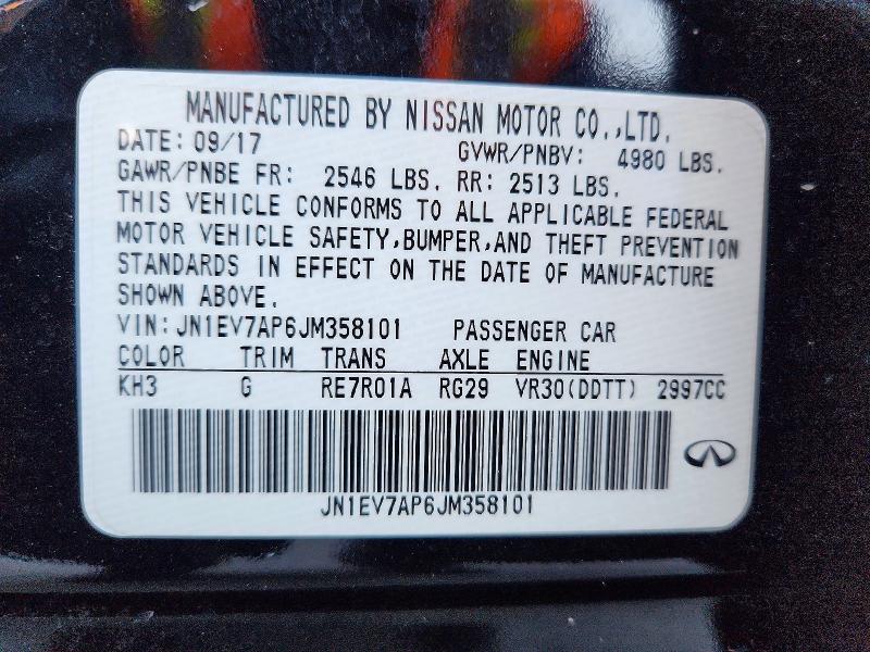 2018 Infiniti Q50 მანქანა იყიდება აუქციონზე, vin: JN1EV7AP6JM358101, აუქციონის ნომერი: 41996116