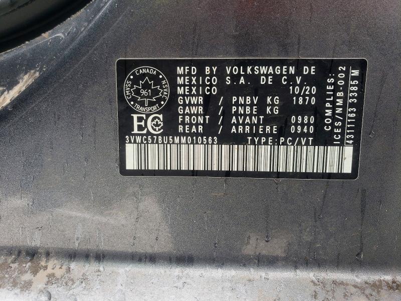 45740606 :رقم المزاد ، 3VWC57BU5MM010563 vin ، 2021 Volkswagen Jetta مزاد بيع
