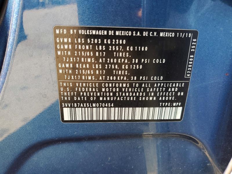 41593876 :رقم المزاد ، 3VV1B7AX5LM070454 vin ، 2020 Volkswagen Tiguan مزاد بيع