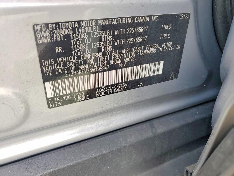 Aukcja sprzedaży 2022 Toyota Rav4, vin: 2T3H1RFV7NW195847, numer aukcji: 79521095