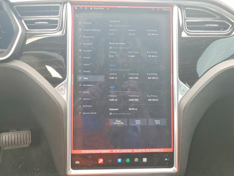 2016 Tesla Model S მანქანა იყიდება აუქციონზე, vin: 5YJSA1E2XGF155947, აუქციონის ნომერი: 47745266