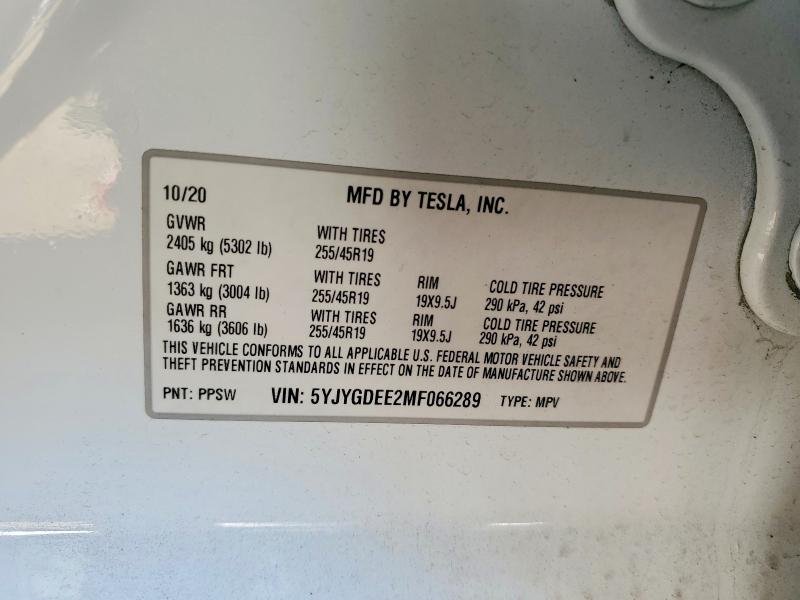Продаж на аукціоні авто 2021 Tesla Model Y, vin: 5YJYGDEE2MF066289, номер лоту: 45527196