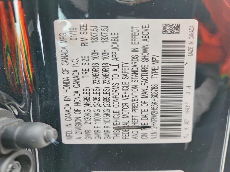 79366475 :رقم المزاد ، 2HKRW2H56KH608788 vin ، 2019 Honda Cr-v مزاد بيع