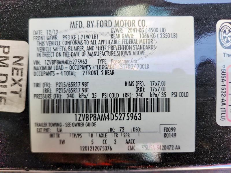 Продажа на аукционе авто 2013 Ford Mustang, vin: 1ZVBP8AM4D5275963, номер лота: 47526316