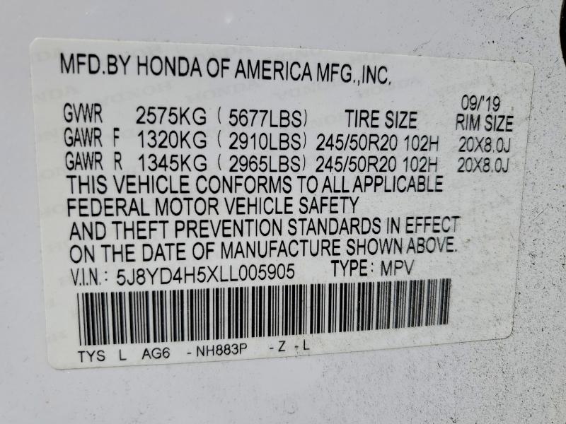 Aukcja sprzedaży 2020 Acura Mdx, vin: 5J8YD4H5XLL005905, numer aukcji: 46171036