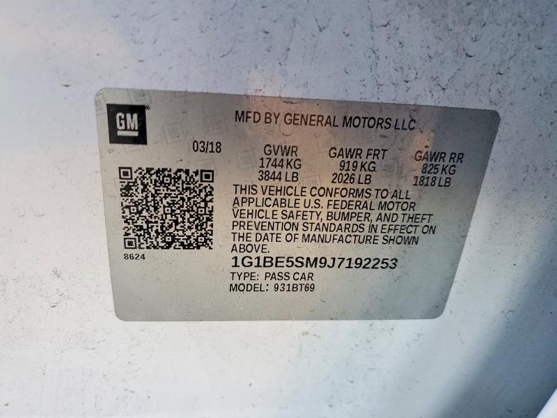 46321936 :رقم المزاد ، 1G1BE5SM9J7192253 vin ، 2018 Chevrolet Cruze مزاد بيع