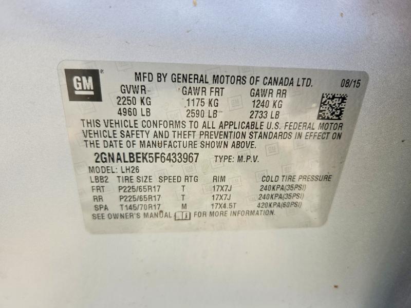 48290366 :رقم المزاد ، 2GNALBEK5F6433967 vin ، 2015 Chevrolet Equinox مزاد بيع