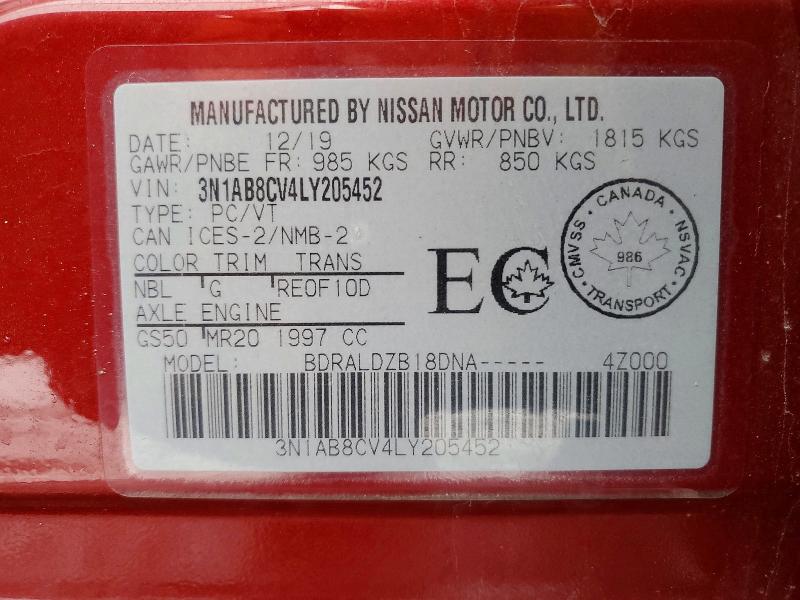 45827456 :رقم المزاد ، 3N1AB8CV4LY205452 vin ، 2020 Nissan Sentra مزاد بيع