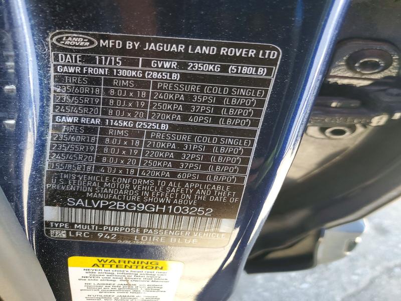 Aukcja sprzedaży 2016 Land Rover Range Rover Evoque, vin: SALVP2BG9GH103252, numer aukcji: 46064276