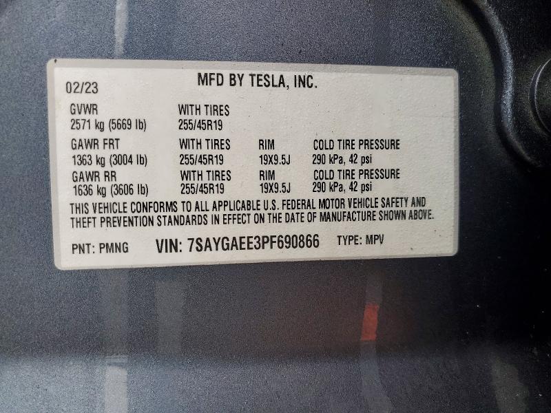 46141186 :رقم المزاد ، 7SAYGAEE3PF690866 vin ، 2023 Tesla Model Y مزاد بيع