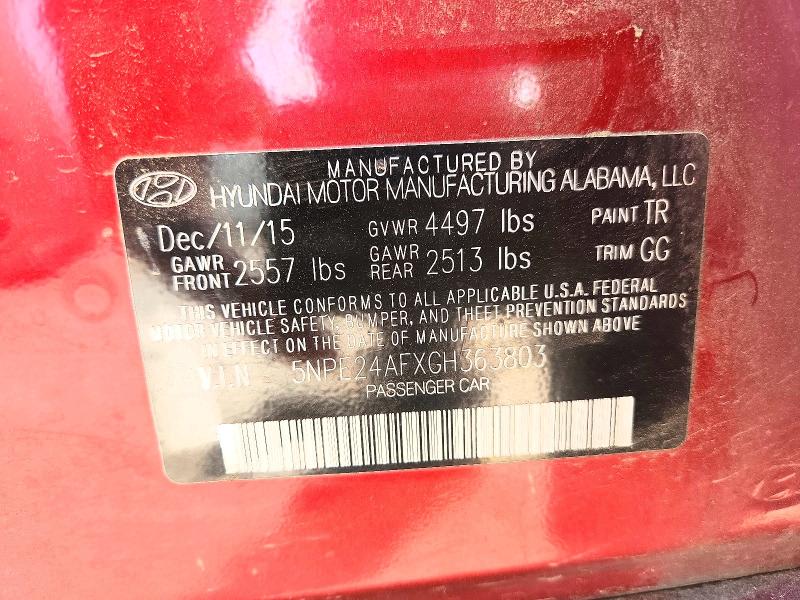 Продаж на аукціоні авто 2016 Hyundai Sonata, vin: 5NPE24AFXGH363803, номер лоту: 48081676