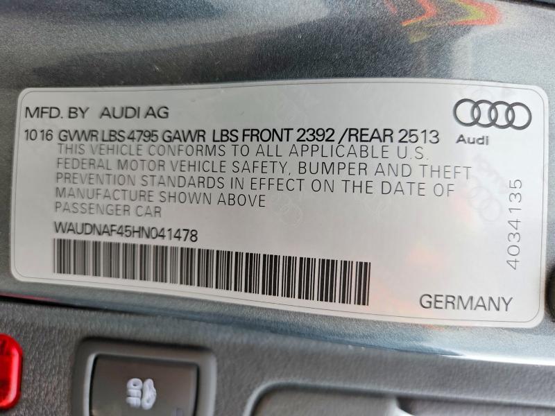 Aukcja sprzedaży 2017 Audi A4, vin: WAUDNAF45HN041478, numer aukcji: 45823846