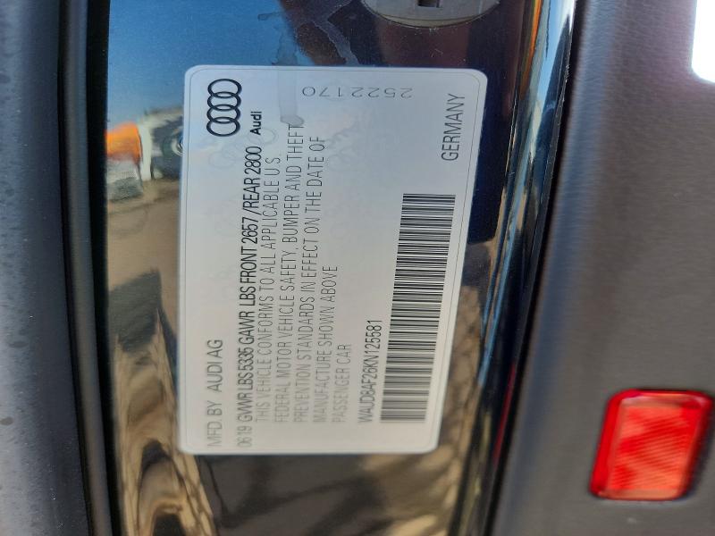 2019 Audi A6 მანქანა იყიდება აუქციონზე, vin: WAUD8AF26KN125581, აუქციონის ნომერი: 47627686