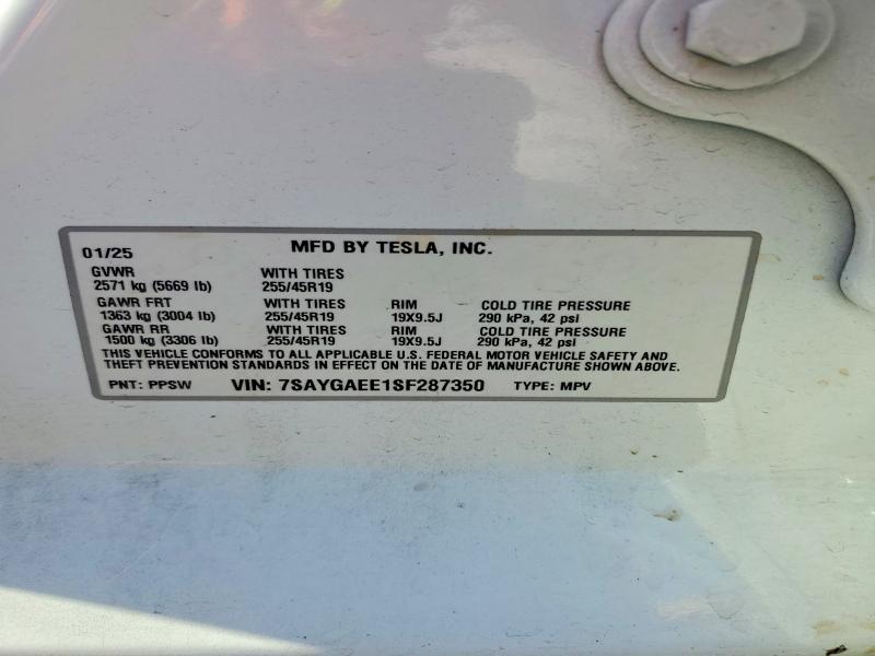 Продаж на аукціоні авто 2025 Tesla Model Y, vin: 7SAYGAEE1SF287350, номер лоту: 46937566