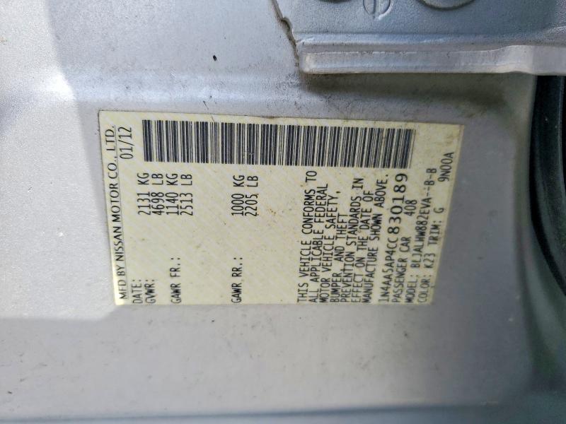 Aukcja sprzedaży 2012 Nissan Maxima, vin: 1N4AA5AP4CC830189, numer aukcji: 41766256