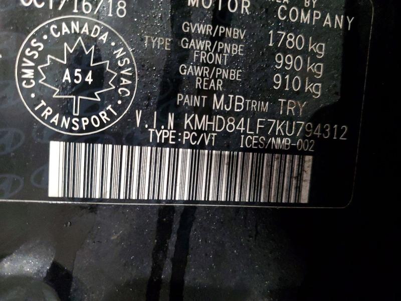 Aukcja sprzedaży 2019 Hyundai Elantra, vin: KMHD84LF7KU794312, numer aukcji: 46614356