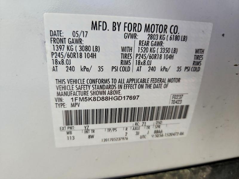 Продаж на аукціоні авто 2017 Ford Explorer, vin: 1FM5K8D88HGD17697, номер лоту: 45564416