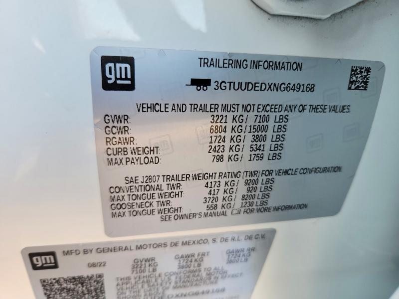 47392546 :رقم المزاد ، 3GTUUDEDXNG649168 vin ، 2022 Gmc Sierra مزاد بيع