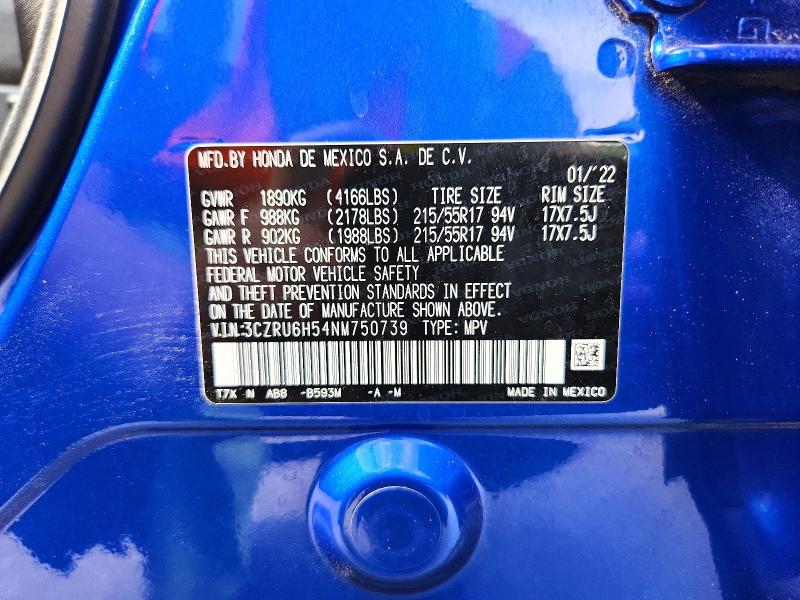 79490095 :رقم المزاد ، 3CZRU6H54NM750739 vin ، 2022 Honda Hr-v مزاد بيع