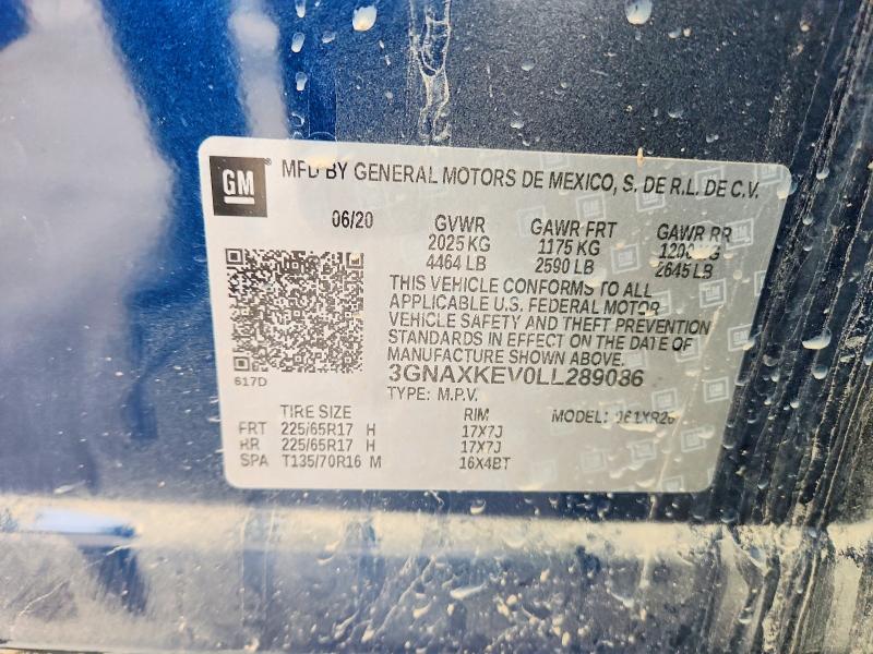 Продаж на аукціоні авто 2020 Chevrolet Equinox, vin: 3GNAXKEV0LL289086, номер лоту: 46246146