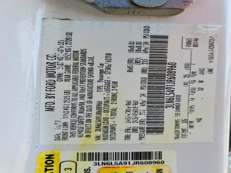 2018 Lincoln Mkz მანქანა იყიდება აუქციონზე, vin: 3LN6L5A91JR608960, აუქციონის ნომერი: 47221806