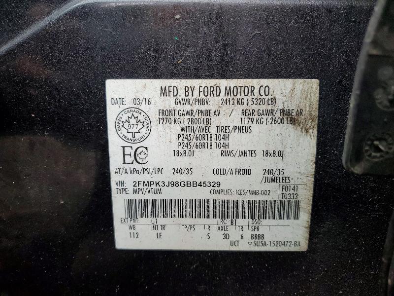 Aukcja sprzedaży 2016 Ford Edge, vin: 2FMPK3J98GBB45329, numer aukcji: 45857146