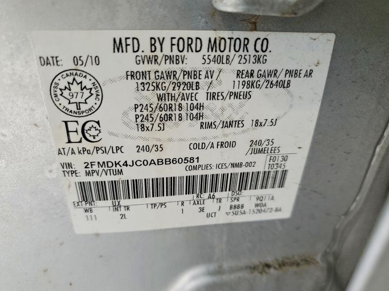 Продажа на аукционе авто 2010 Ford Edge, vin: 2FMDK4JC0ABB60581, номер лота: 47227446