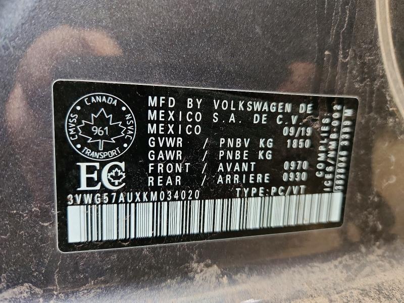 Aukcja sprzedaży 2019 Volkswagen Golf, vin: 3VWG57AUXKM034020, numer aukcji: 41610826