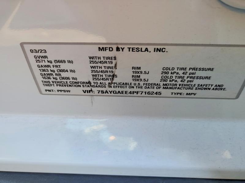 41612706 :رقم المزاد ، 7SAYGAEE4PF716245 vin ، 2023 Tesla Model Y مزاد بيع