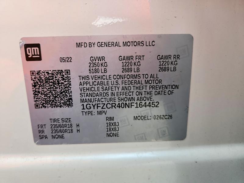 46737456 :رقم المزاد ، 1GYFZCR40NF164452 vin ، 2022 Cadillac Xt4 مزاد بيع