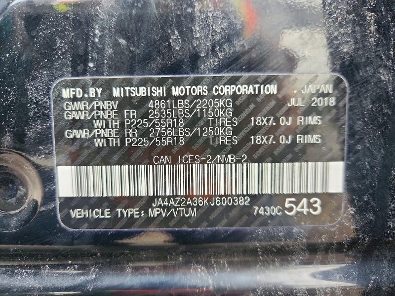 Aukcja sprzedaży 2019 Mitsubishi Outlander, vin: JA4AZ2A36KJ600382, numer aukcji: 45954846
