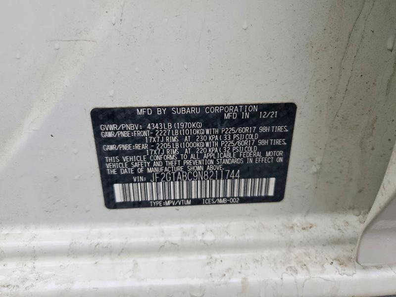 79419875 :رقم المزاد ، JF2GTABC9N8211744 vin ، 2022 Subaru Crosstrek مزاد بيع