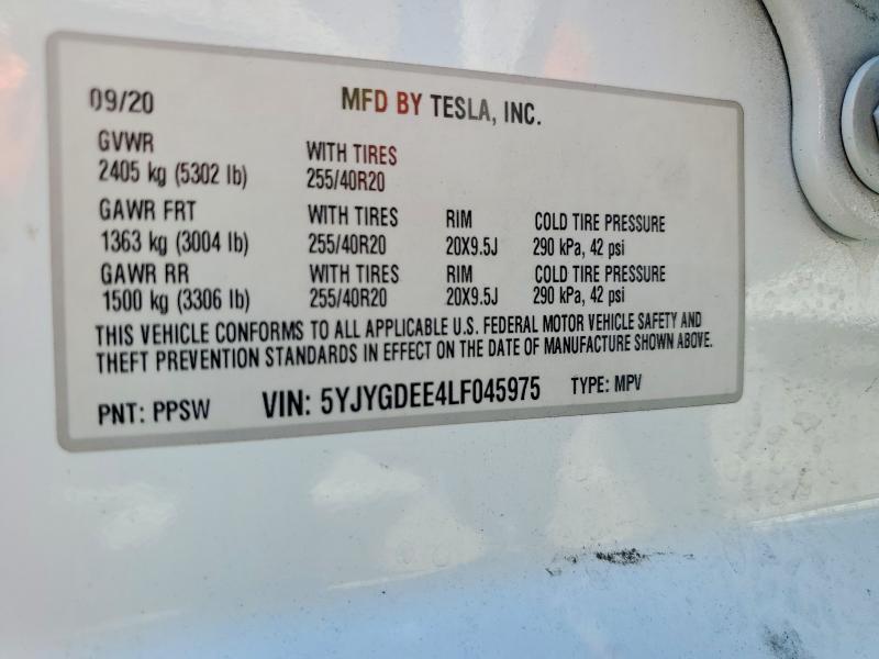 Продажа на аукционе авто 2020 Tesla Model Y, vin: 5YJYGDEE4LF045975, номер лота: 46906556