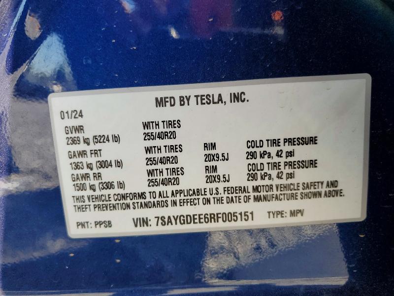 47203616 :رقم المزاد ، 7SAYGDEE6RF005151 vin ، 2024 Tesla Model Y مزاد بيع