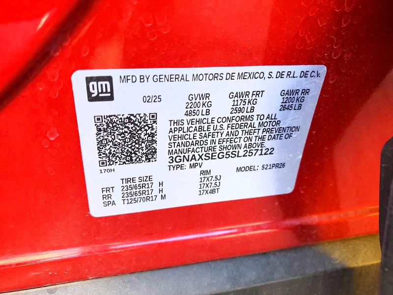 46865946 :رقم المزاد ، 3GNAXSEG5SL257122 vin ، 2025 Chevrolet Equinox مزاد بيع