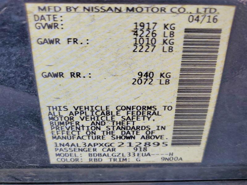 Aukcja sprzedaży 2016 Nissan Altima, vin: 1N4AL3APXGC212895, numer aukcji: 45804356