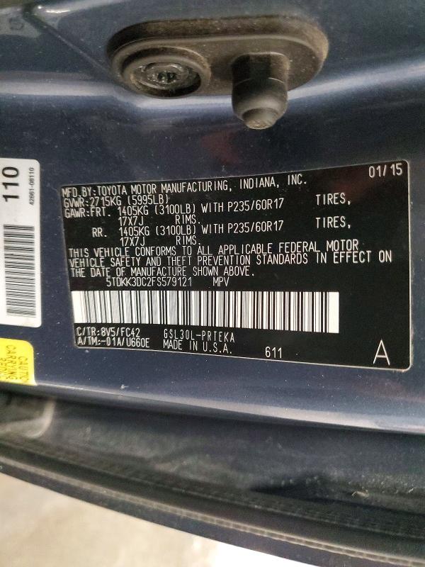 Продажа на аукционе авто 2015 Toyota Sienna, vin: 5TDKK3DC2FS579121, номер лота: 47480616