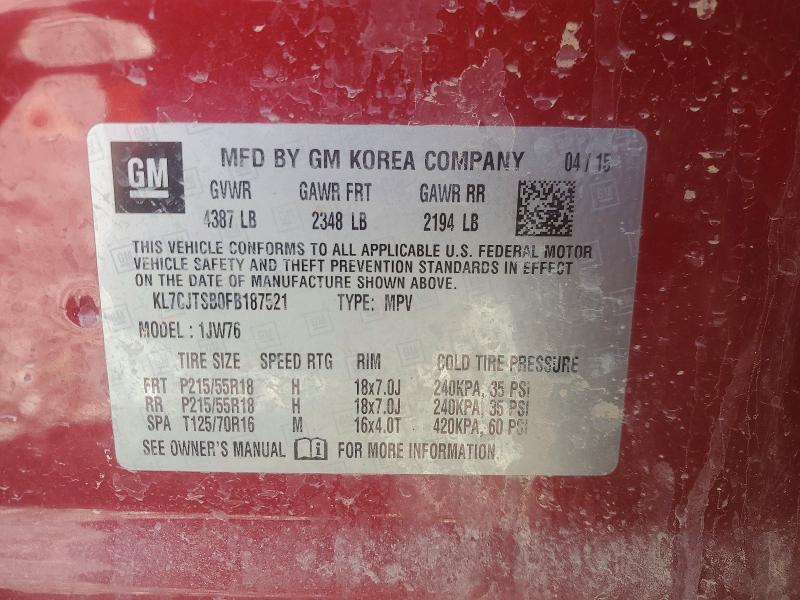Продаж на аукціоні авто 2015 Chevrolet Trax, vin: KL7CJTSB0FB187521, номер лоту: 45505856