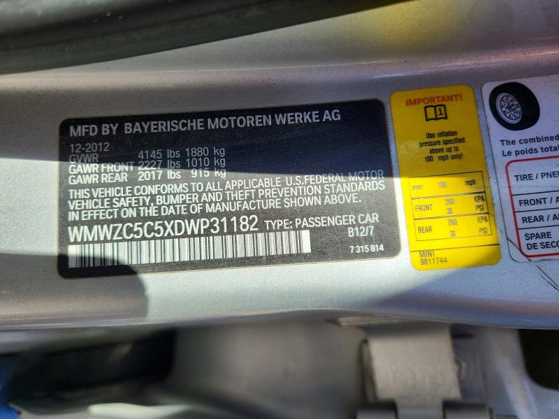Продаж на аукціоні авто 2013 Mini Cooper, vin: WMWZC5C5XDWP31182, номер лоту: 45620616