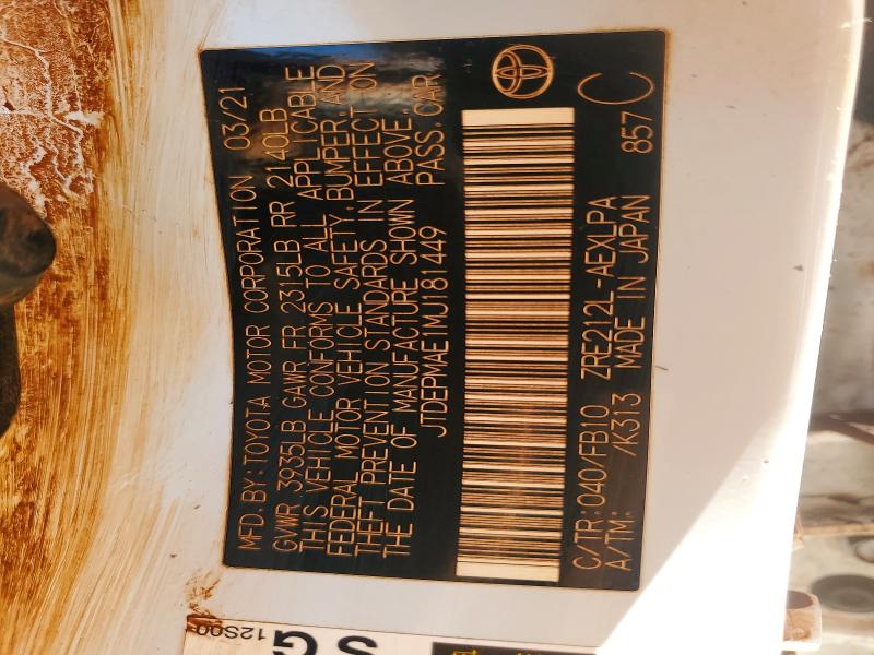 46773256 :رقم المزاد ، JTDEPMAE1MJ181449 vin ، 2021 Toyota Corolla مزاد بيع