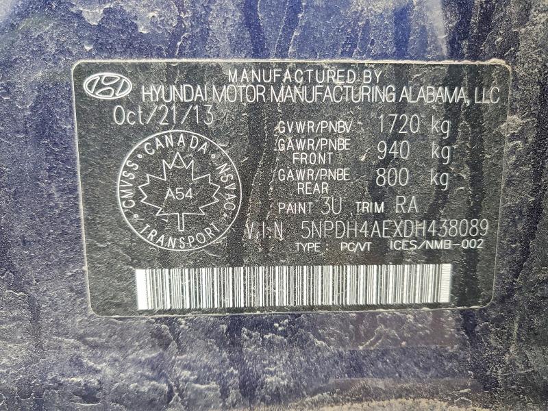46055246 :رقم المزاد ، 5NPDH4AEXDH438089 vin ، 2013 Hyundai Elantra مزاد بيع