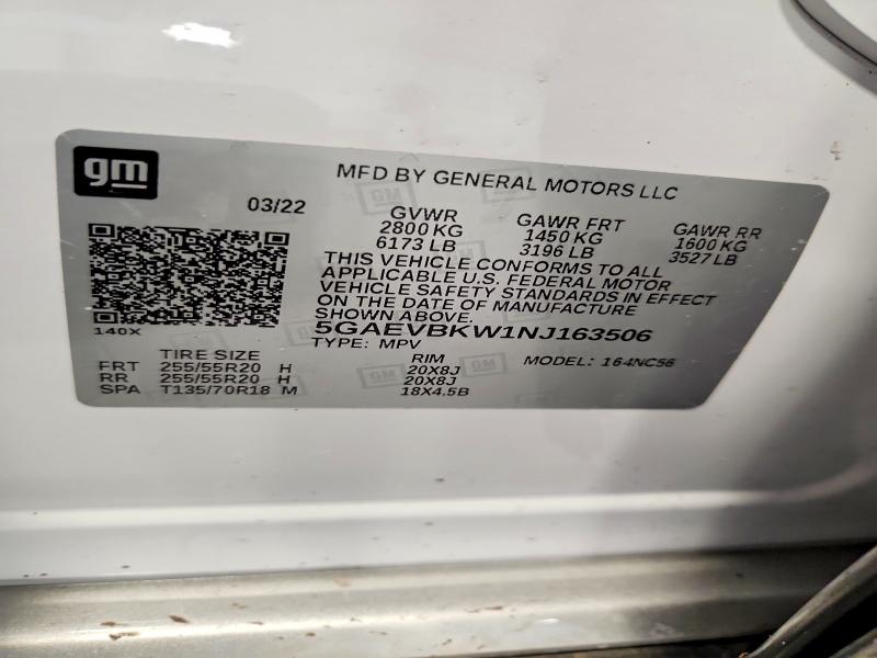 45556306 :رقم المزاد ، 5GAEVBKW1NJ163506 vin ، 2022 Buick Enclave مزاد بيع
