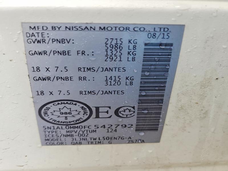 Aukcja sprzedaży 2015 Infiniti Qx60, vin: 5N1AL0MM0FC542792, numer aukcji: 79955635
