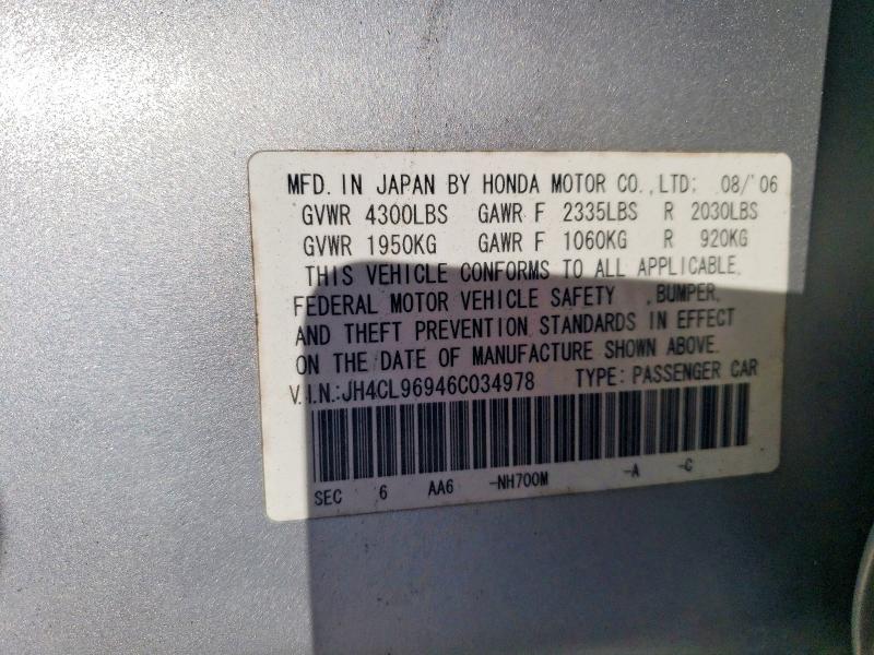 Продаж на аукціоні авто 2006 Acura Tsx, vin: JH4CL96946C034978, номер лоту: 46477166