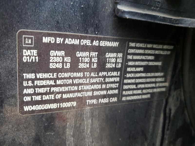 79689815 :رقم المزاد ، W04G05GV8B1100979 vin ، 2011 Buick Regal مزاد بيع