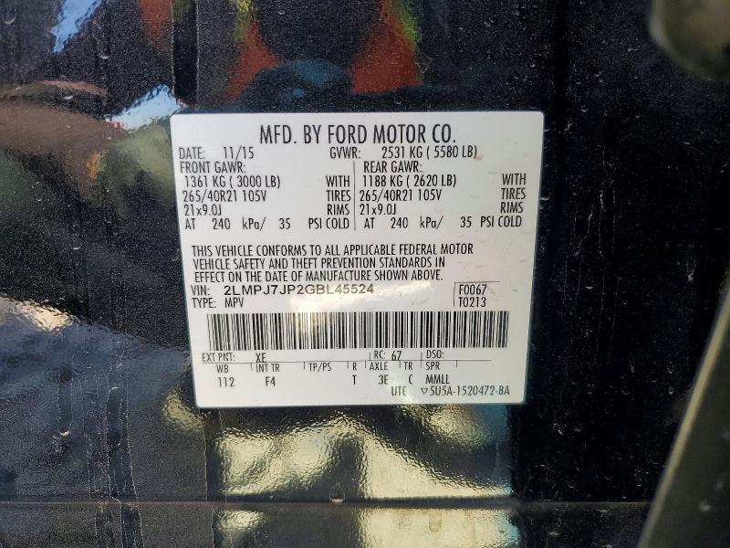 Продаж на аукціоні авто 2016 Lincoln Mkx, vin: 2LMPJ7JP2GBL45524, номер лоту: 46828616