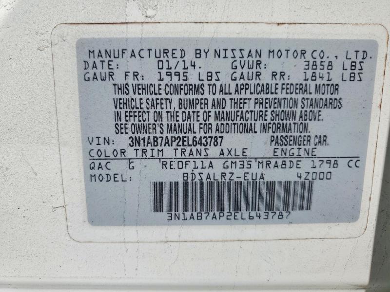 Продаж на аукціоні авто 2014 Nissan Sentra, vin: 3N1AB7AP2EL643787, номер лоту: 45618866