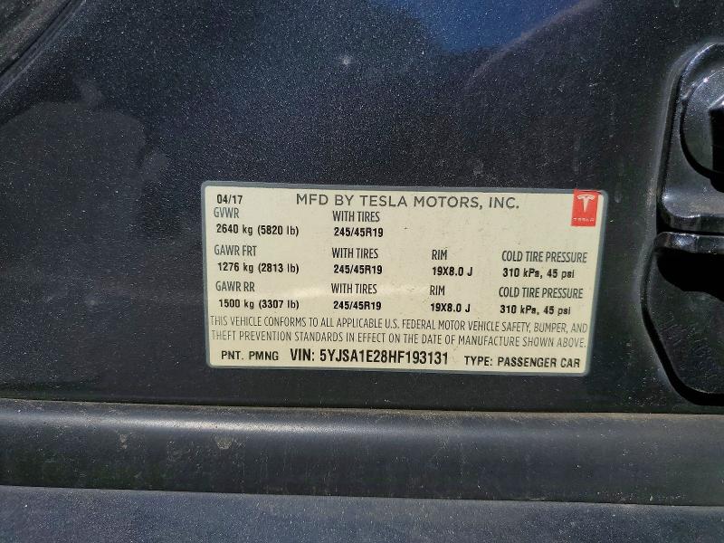 Продажа на аукционе авто 2017 Tesla Model S, vin: 5YJSA1E28HF193131, номер лота: 46404526
