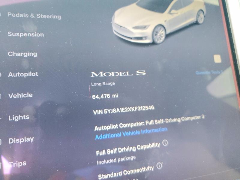 41607256 :رقم المزاد ، 5YJSA1E2XKF312546 vin ، 2019 Tesla Model S مزاد بيع